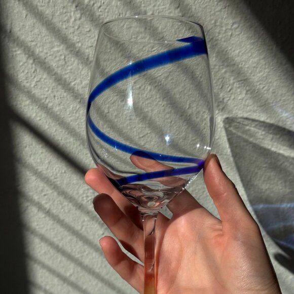 Pier 1 Blue Cobalt Swirline Swirl Stemmed Wine Water Glass 9” Single Replacement - Picture 4 of 6